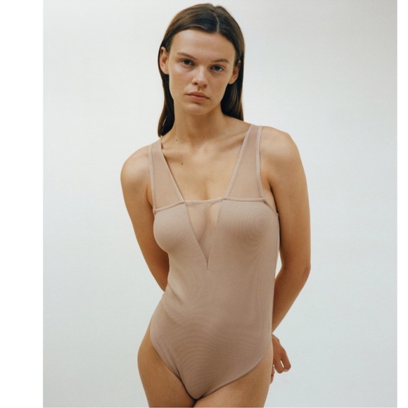 Zara Tops - Zara Beige Tulle Bodysuit